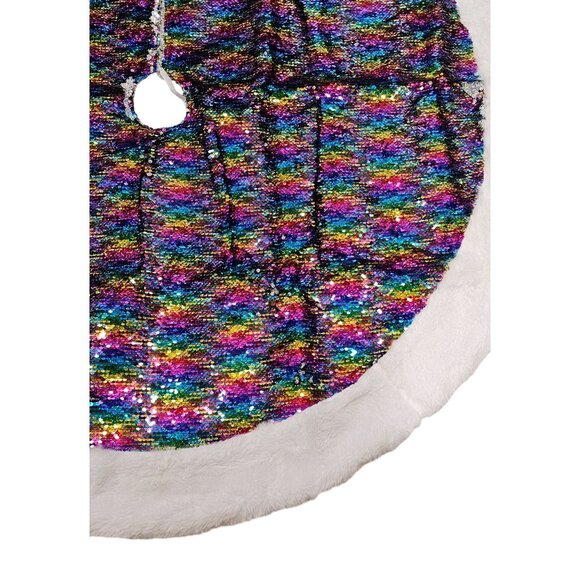 Rainbow Royal Jewel Sequin 48" Christmas Tree Skirt, Holiday Party Decor - Picture 4 of 4